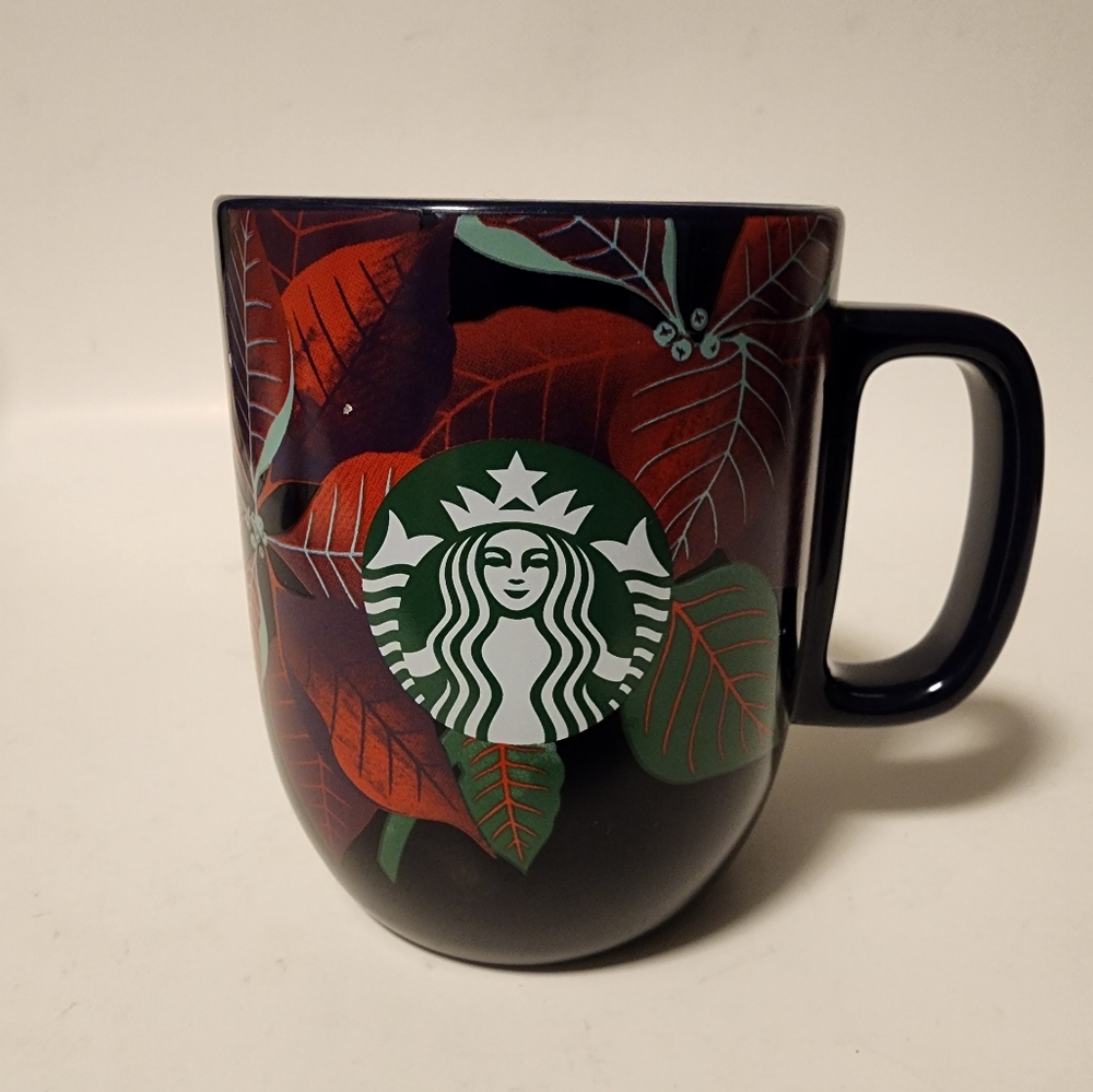 Starbucks Navy Poinsettia Ceramic Mug - 12 fl oz